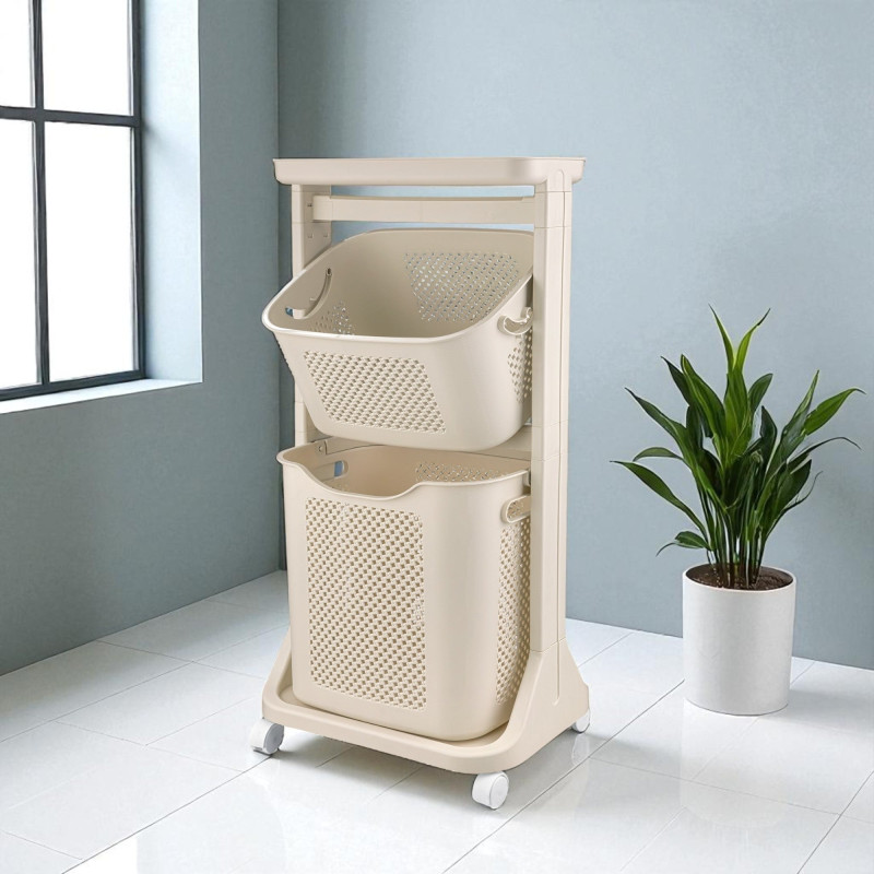 Modern plastic laundry basket with two tiers | Adornia.pk