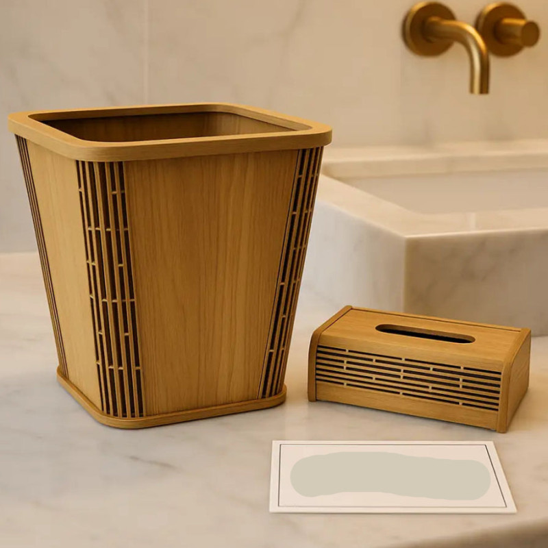 Luxury Wooden Dustbin & Tissue Box Set – Premium Bamboo Finish for Modern Interiors