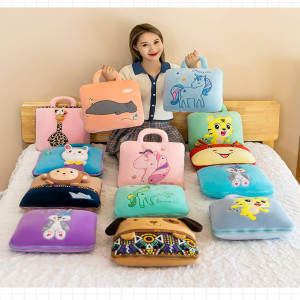 3-in-1 Cartoon Cushion Blanket – Plush Pillow & Travel Blanket