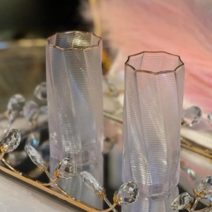 Gold Rim Ribbed Waved Crystal Glass Set of 6