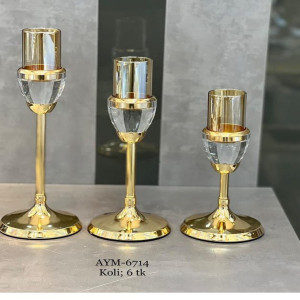 Metal Glass Clear Candle Stand 3 pc Set