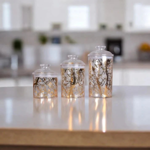 3 Pc Acrylic Jar Set – Texture Design for Elegant Storage | Adornia.pk