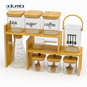 9-Piece Premium Kitchen Organizer Set with Bamboo Stand – Complete Countertop Storage Solution