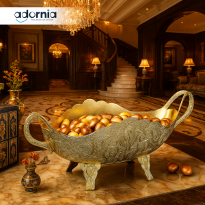 ORNATE GOLDEN SNACK BOWL – LUXURY VINTAGE SERVING DISH FOR DRY FRUITS, CANDIES & DÉCOR PIECE