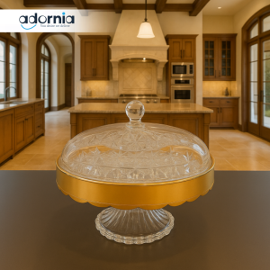 LUXURY ROUND CRYSTAL DRY FRUIT SERVER WITH GOLD TRIM – PREMIUM DISPLAY BOWL WITH LID FOR SNACKS & TREATS