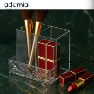 Crystal Luxe Vanity Organizer – Dual Slot Makeup Holder