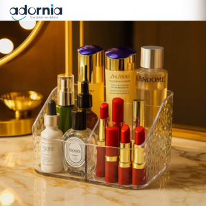 Premium Acrylic Makeup Organizer – 4-Grid Cosmetic Storage Box