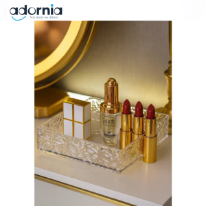 Luxury Clear Glass Makeup Organizer Tray – Decorative Vanity Storage Box
