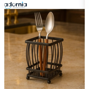 Black Metal Wire Cutlery Holder – Modern Utensil Organizer for Kitchen & Dining