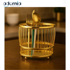 Luxury Gold Wire Utensil Holder – Elegant Cutlery Organizer for Kitchen & Dining Table