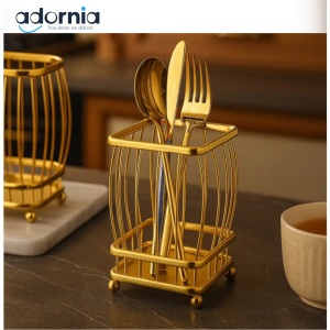 RegalGold™ Luxury Utensil Holder – Golden Cage Design