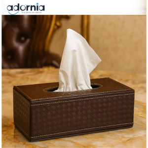 Luxury Woven Leather Tissue Box – Elegant Tabletop Dispenser