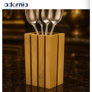 Natural Bamboo Spoon Holder – Elegant Utensil Organizer for Kitchen Counters