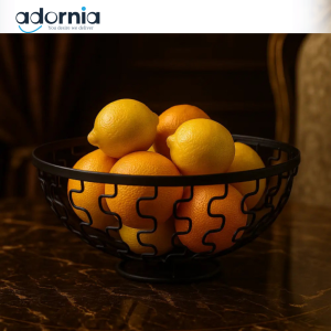 Luxury Black Metal Fruit Basket Bowl – Modern Decorative Table Organizer