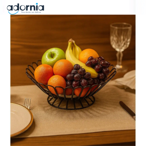 Luxury Metal Wire Fruit Basket for Dining Table – Black Decorative Fruit Bowl Organizer
