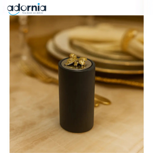 Matte Black Toothpick Holder with Golden Bee – Luxury Dining Table Decor