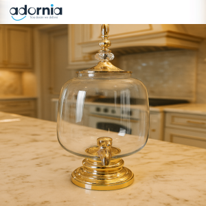 PREMIUM GOLD GLASS BEVERAGE DISPENSER | LUXURY JUICE SERVER FOR KITCHEN, PARTIES & EVENTS