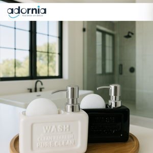 LUXURY CERAMIC SOAP DISPENSER SET WITH SPONGE HOLDER – BATHROOM & KITCHEN ACCESSORY