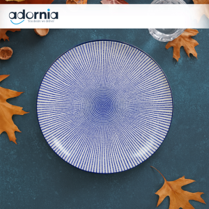 Danny Home Ceramic Dinner Plate – Radiating Blue Dot Design | Contemporary Tableware Collection