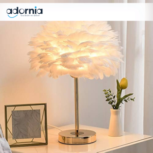 Feather Bedside Table Lamp – Elegant Gold Base for Bedroom Décor (No LED Included)