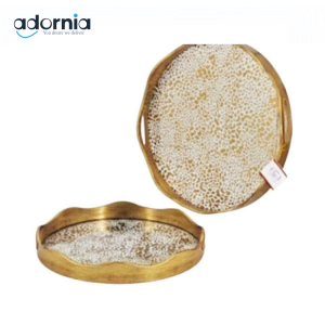 Alpenberg Gold Textured Round Tray Set – 2-Piece Decorative Serving Trays with White Dotted Design