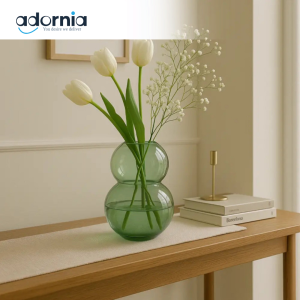 Double Bubble Green Glass Flower Vase – Modern Entryway Décor