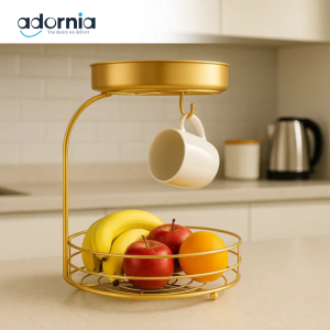 2-Tier Gold Metal Organizer Rack – Luxury Countertop Shelf for Kitchen & Vanity