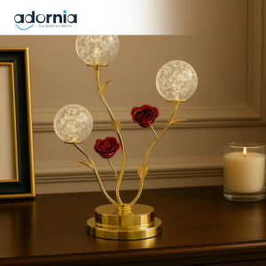 Golden Rose Glow Crystal Lamp – Elegant Decorative Table Light