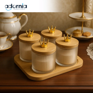 Golden Antler Spice Jar Set – Bamboo & Glass Kitchen Organizer