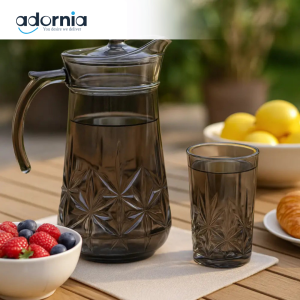 Delisoga Crystal Glass Jug & Tumbler Set – Starburst Design (7pcs)