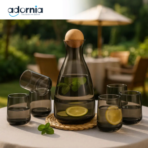 Luxe Smoke Glass Carafe Set – 7-Piece Elegant Server for Water & Juice