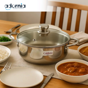 Caldero 24cm Stainless Steel Cooking Pot with Glass Lid – Ideal for Daily Family Cooking