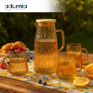 Amber Wave 5-Piece Glass Drinkware Set – Elegant Jug & Glasses
