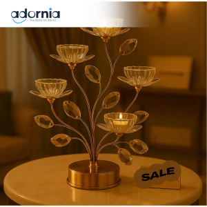 Crystal Bloom Luxe Candle Holder – Golden Floral Tealight Stand