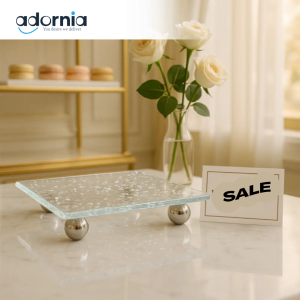 Crystal Luxe Dessert Display Plate – Elegant Acrylic Cake Stand with Chrome Legs