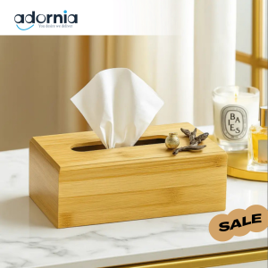 Luxury Bamboo Tissue Box with Gold Pomegranate & Leaf Decor – Elegant Wooden Cover for Home & Office
