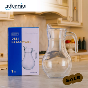 Premium Glass Water Jug – 1.8L Clear Pitcher with Handle and Spout for Juice, Milk, or Beverages