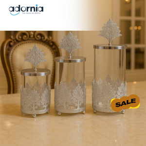 LUXURY SILVER ORNATE STORAGE JAR SET FOR DINING TABLE DECOR
