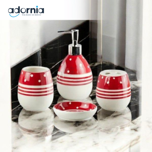 4Pieces Bath Set Dotted Red