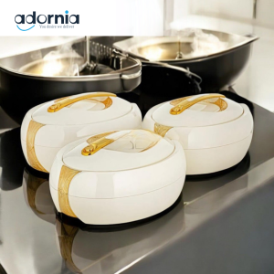 Forever Gold 3 Pieces Plastic Hot Pot Set Pearl White & Gold - ZM