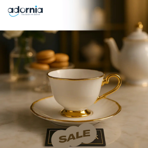 Royal Gold-Trimmed Porcelain Teacup & Saucer Set – 6-Piece Elegant Tea Collection | Luxury Tea Serveware