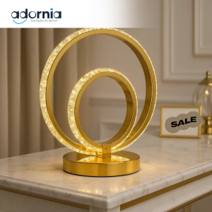 Luxury Golden Crystal LED Ring Table Lamp – Modern Decorative Lighting