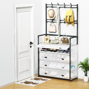 5-LAYER MULTIFUNCTIONAL SHOE STORAGE COAT RACK – FLOOR-STANDING ENTRYWAY HANGER AND SIMPLE SHOE CABINET ORGANIZER