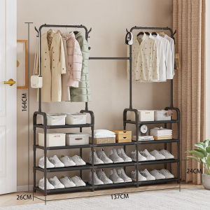 ELEGANT 3-TIER WARDROBE CLOSET ORGANIZER – BLACK HANGING CLOTHES STORAGE RACK FOR BEDROOM & ENTRYWAY