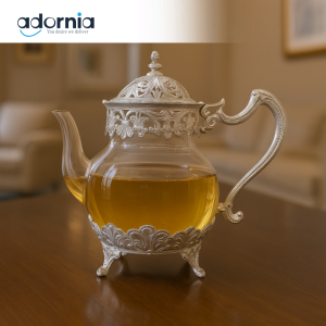 GLASS TEAPOT WITH HANDLE AND JUICE SERVING DESIGN - SILVER JWG-036