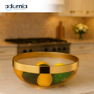 GOLD MESH FRUIT BOWL – LUXURY KITCHEN COUNTERTOP DECOR YM8821G