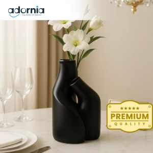 Luxury Black Fibre Double-Neck Flower Vase – Modern Minimalist Home Décor