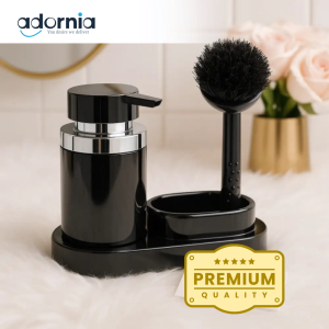 Luxury Black Soap Dispenser with Dish Brush & Holder – Modern Kitchen & Bathroom Set