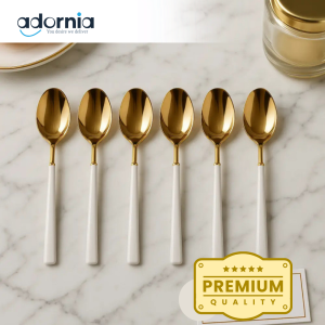 Luxury Gold & White Dessert Spoon Set – 6-Piece Premium Cutlery
