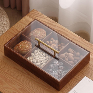 Dry Fruit Box with Glass Lid And Handle Wooden